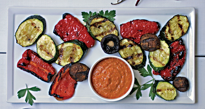 Grilled Vegetables with Almond Romesco Sauce from Nut Butter Universe