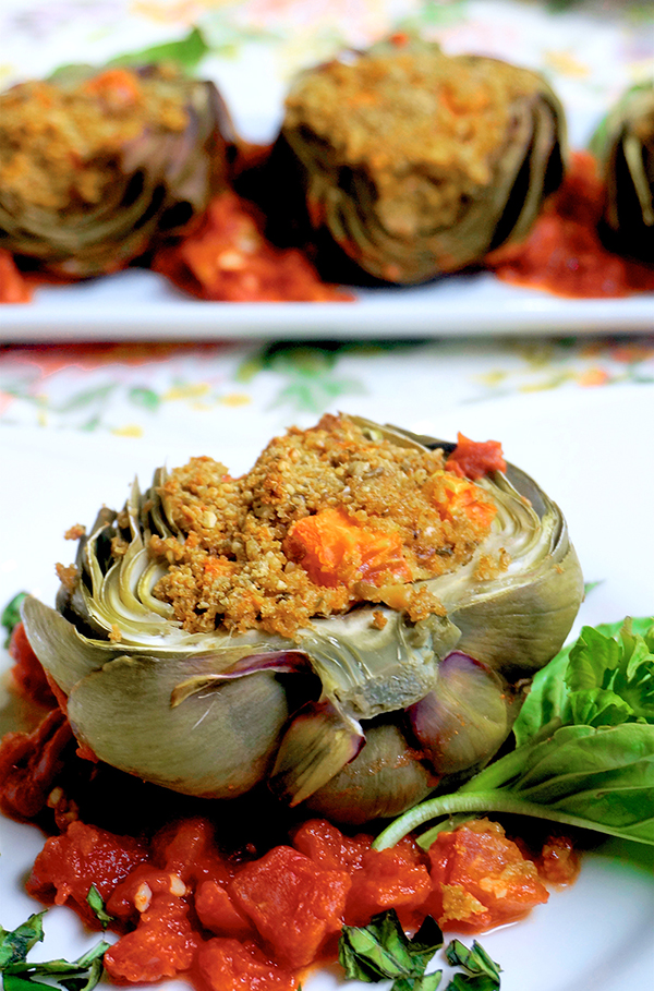 Cashew Stuffed Artichokes from Jazzy Vegetarian's Deliciously Vegan by Laura Theodore