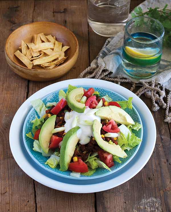Taco Salad with Corn and Black Bean Salsa from Cook the Pantry by Robin Robertson (vegan and gluten-free)