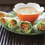 Robin Roberton's Asian Spring Rolls with Spicy Peanut Dipping Sauce, vegan and gluten-free