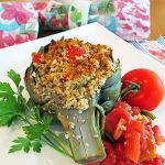 Cashew Stuffed Artichokes from Jazzy Vegetarian's Deliciously Vegan by Laura Theodore